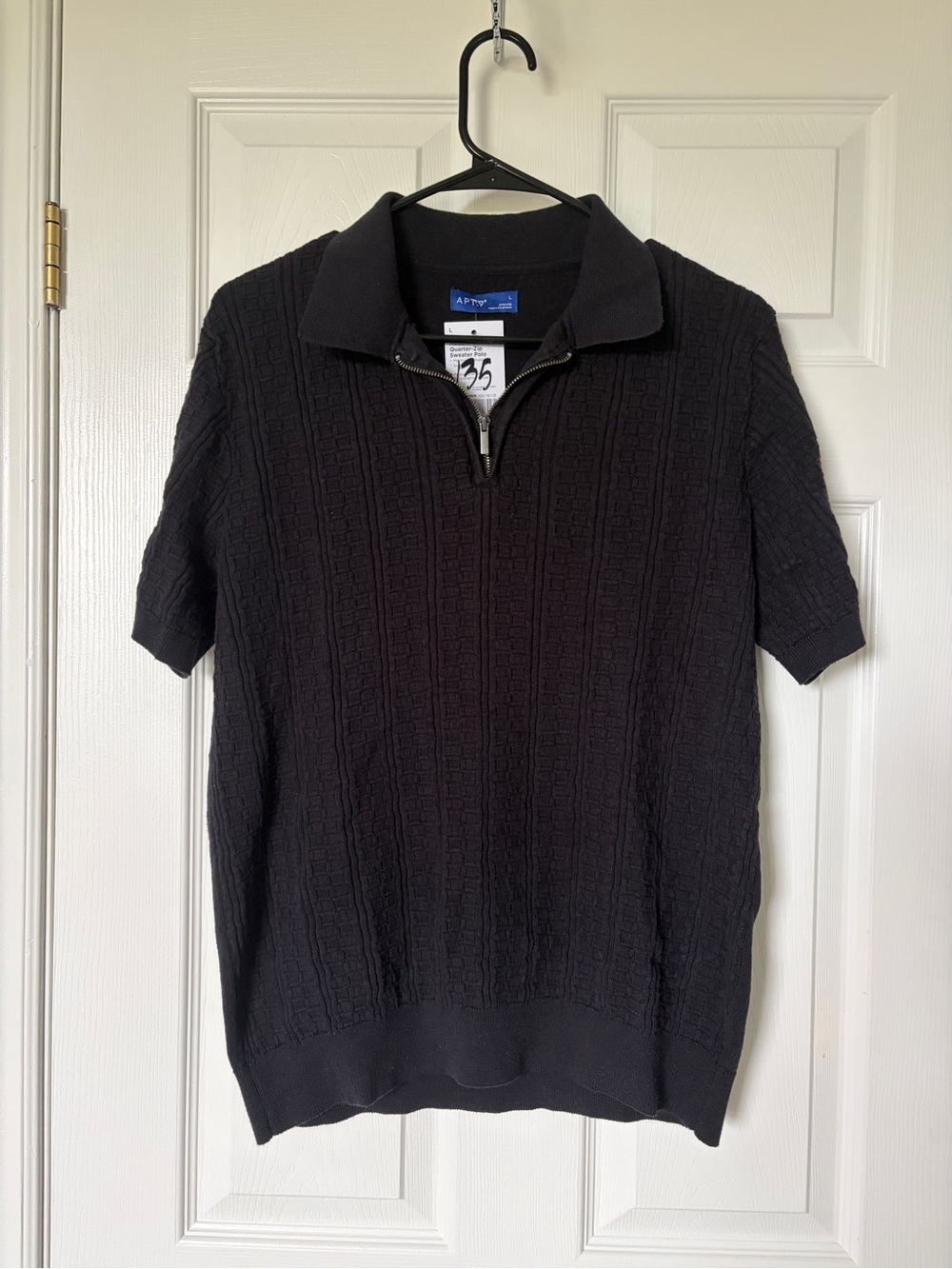 🔥🆕🔥 Apt. 9 Modern Luxe Quarter-Zip Sweater Polo Mens L Black Textured Knit